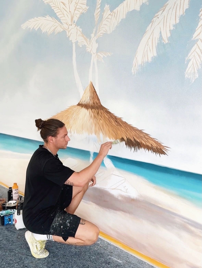 Strand-Wandmalerei in einem Poolhaus 4