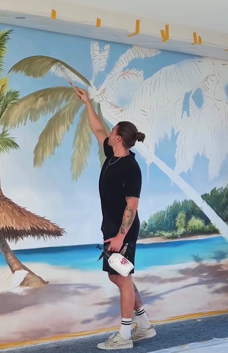 Strand-Wandmalerei in einem Poolhaus 6