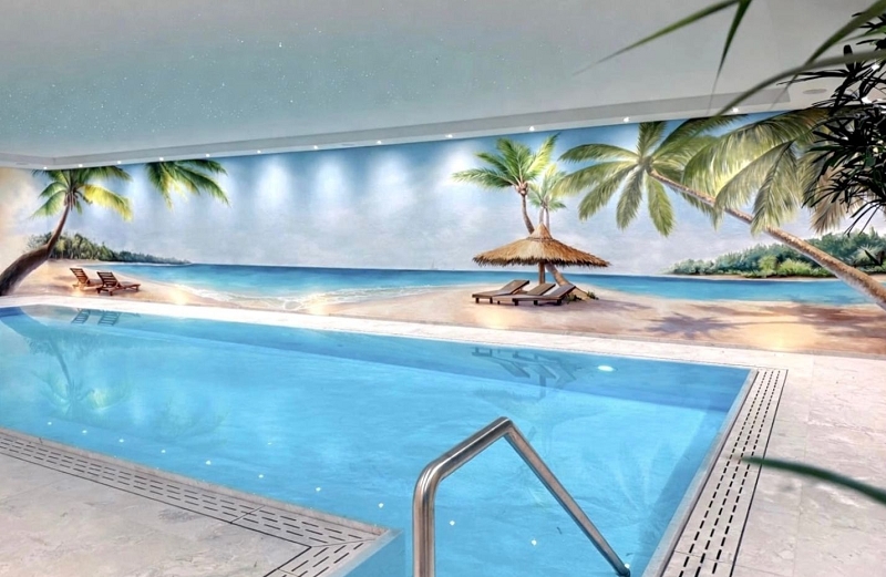 Strand-Wandmalerei in einem Poolhaus 7