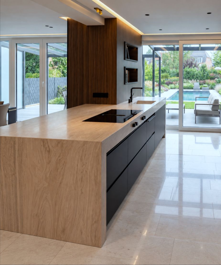 Kochfeld und Spüle in Küche aus Corian
