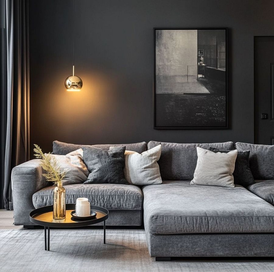 Wandanstich Samtschwarz im Wohnzimmer